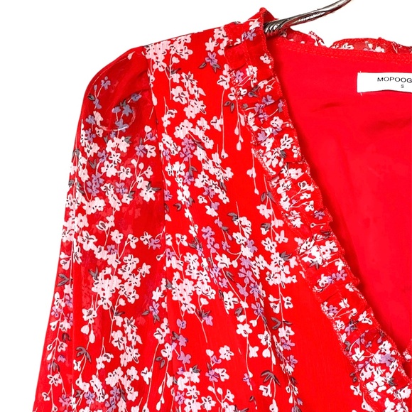 Mopoogoss Women's  Print V Neck Long Sleeve Ruffle Hem Boho Midi Dress S… - Picture 3 of 14